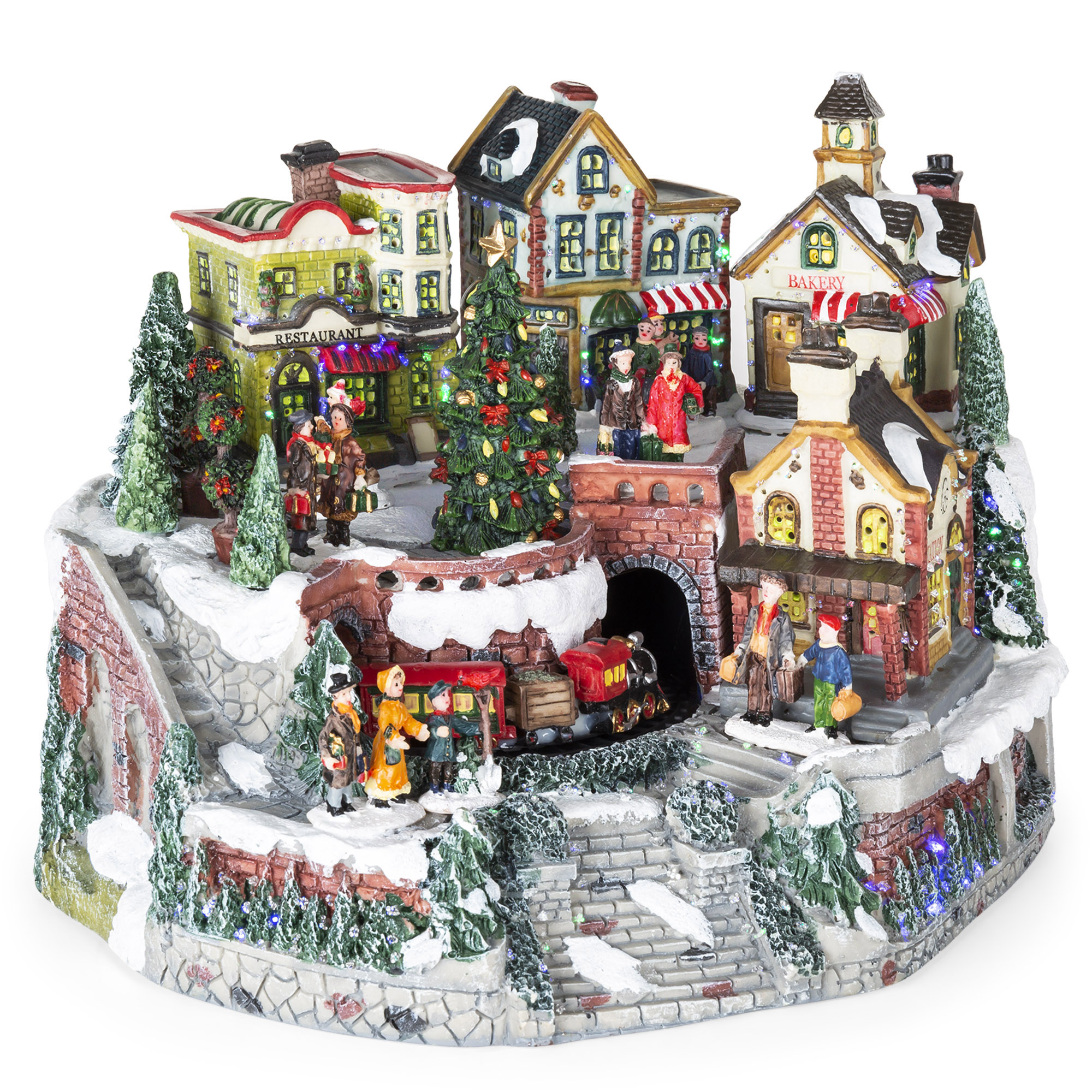 BCP 12in Pre-Lit Hand-Painted Tabletop Christmas Village Set w ...