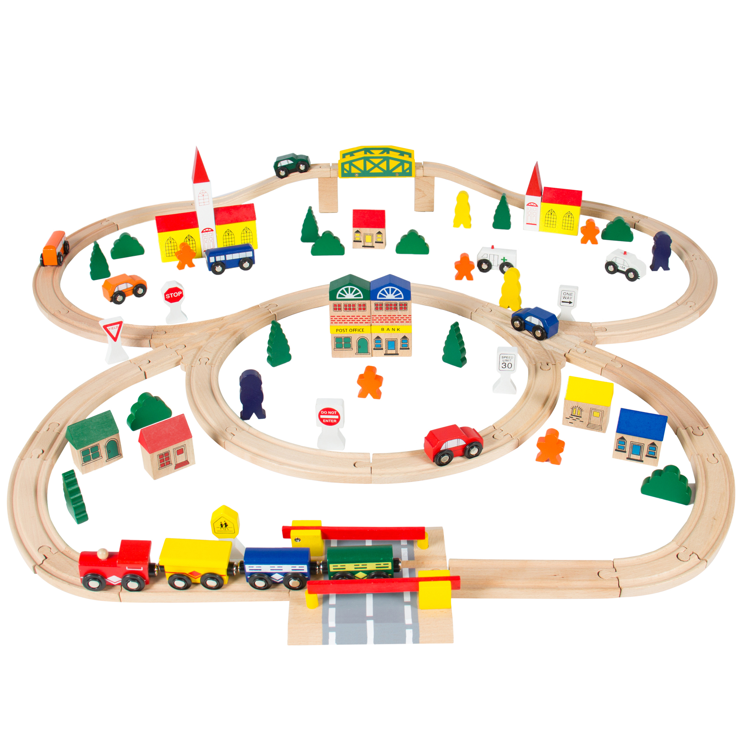 100pc Hand Crafted Wooden Train Set Triple Loop Railway Track Kids Toy Play Set eBay