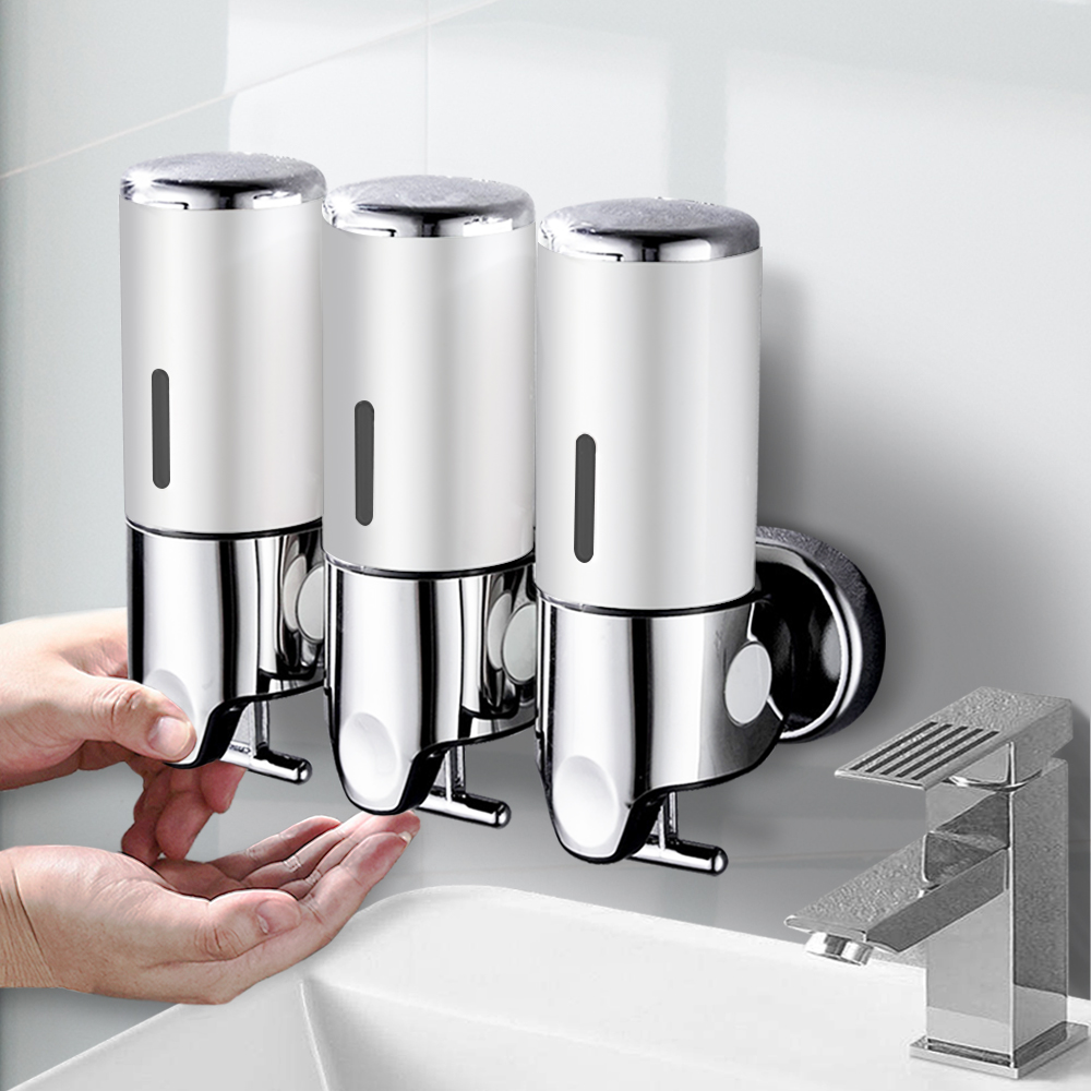 Bathroom Shower Soap Shampoo Gel Dispenser Pump Wall 1500ml Silver 3 Bottles