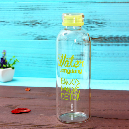 Botella de vidrio resistente al calor verde limón, 1 litro, borosilicato