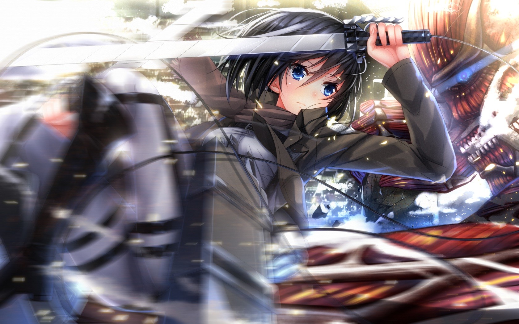 Wallpaper Attack On Titan 71 anime, Shingeki no Kyojin, sword, Mikasa Ackerman, anime girls