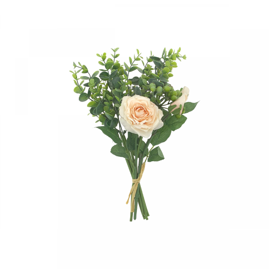 Bouquet artificial rosas y eucalipto mida, melon, 38cm