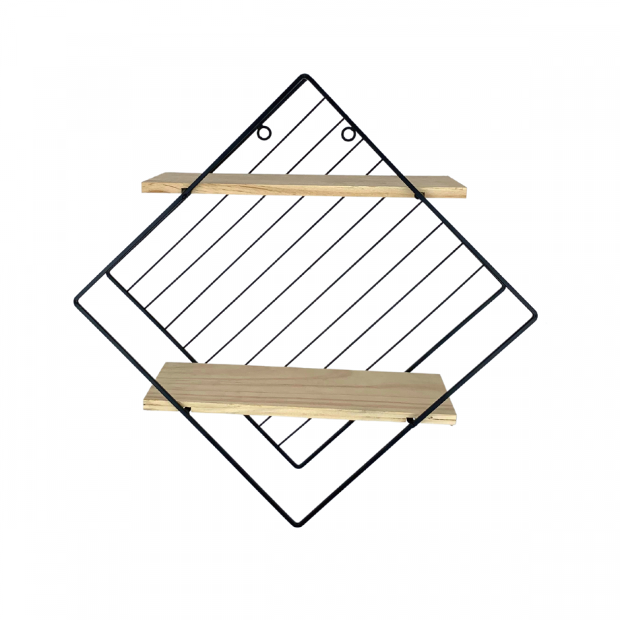 Repisa armable de 2 pisos negro, 42.5cm, hierro forjado y madera