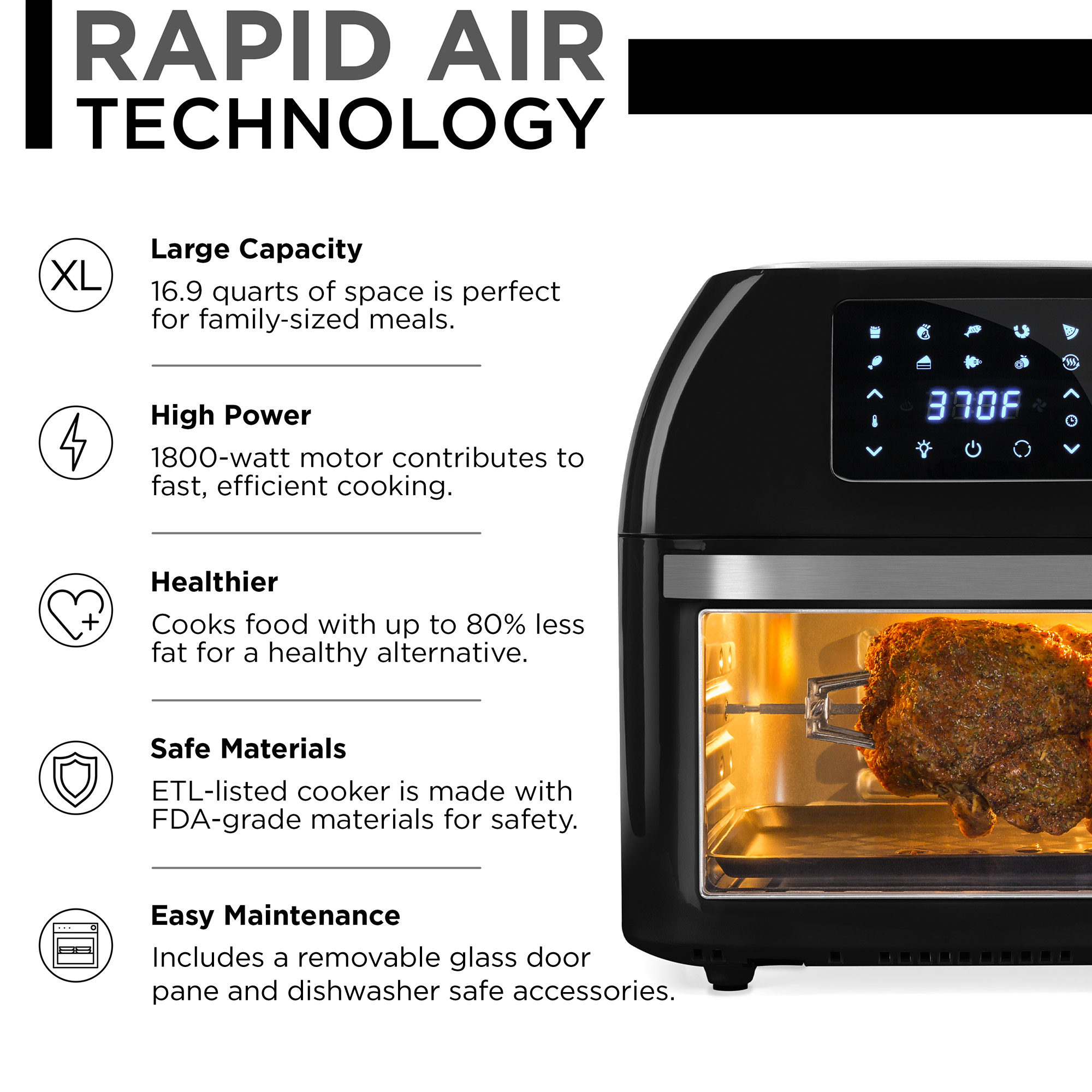 BCP 16.9qt 1800W 10-in-1 XXXL Air Fryer Countertop Oven, Rotisserie ...