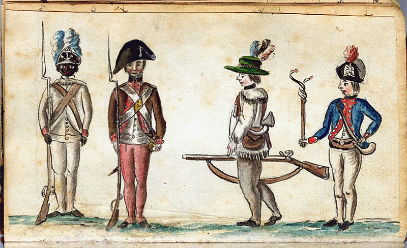 Revolutionary War illustration of Continental Army uniforms