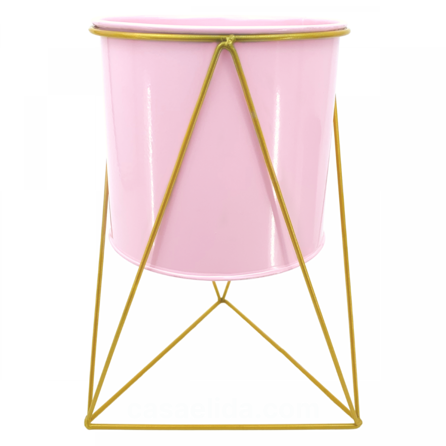 Maceta con soporte rosado, 31x22x22cm, metal