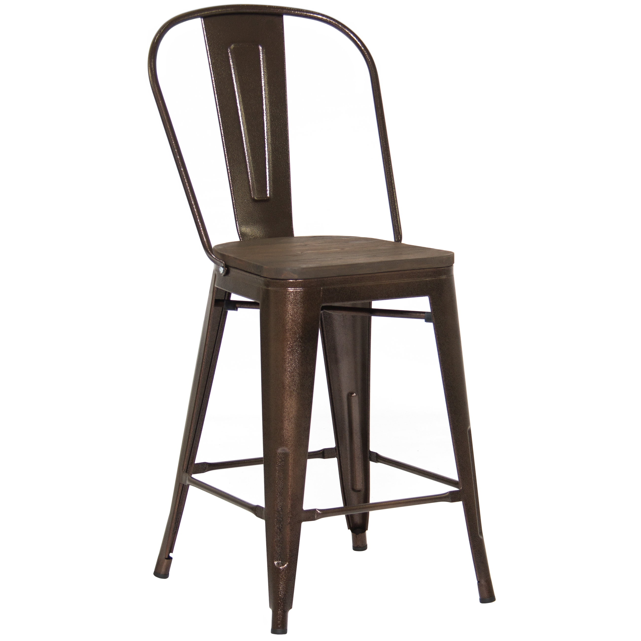 Industrial Style Set Of 2 Counter Height Metal Wood Bar Stools Brown