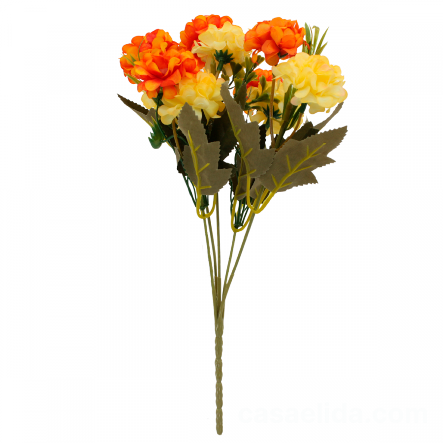 Hortencia artificial anaranjado, amarillo, 30cm