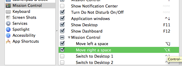 Screenshot of my Mission Control settings