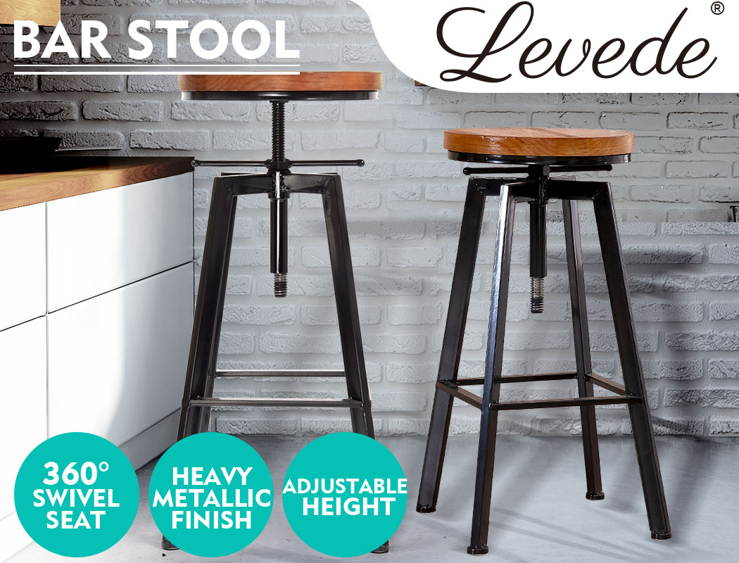 Levede 1x/2x/4x Bar Stool Barstools Kitchen Wooden PU Industrial Swivel Chair - Picture 43 of 74