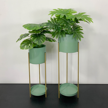 Set de porta maceteros verde, metálico