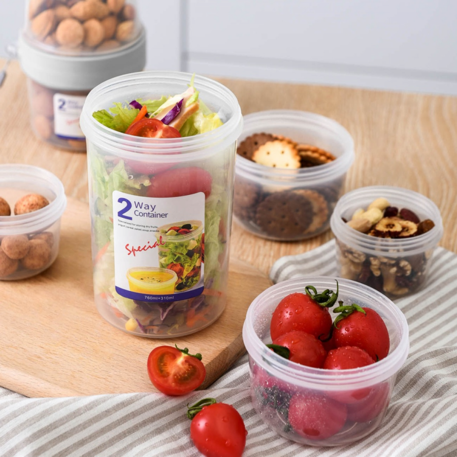 Envase para yogurt y cereal 21xØ9.8cm, 2 compartimentos