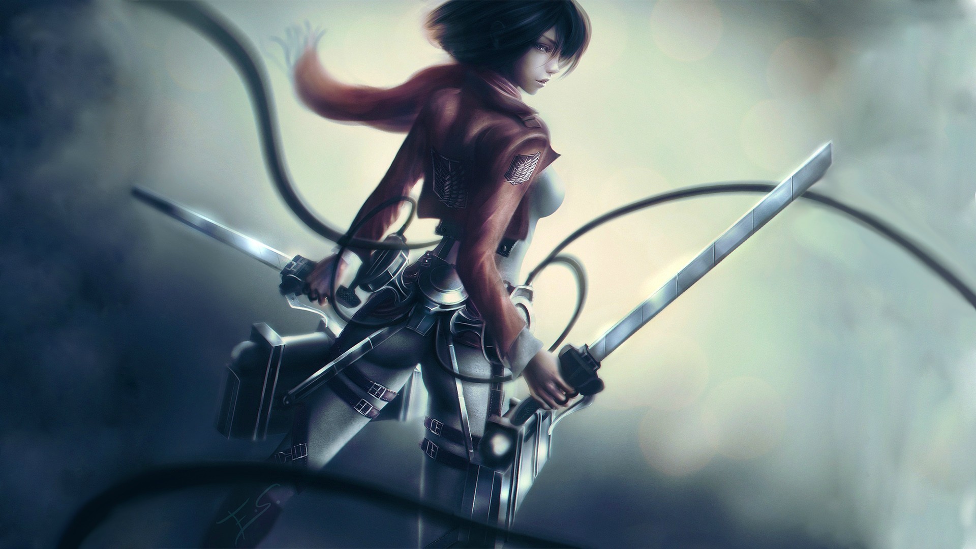 Wallpaper Attack On Titan 405 Shingeki no Kyojin, Mikasa Ackerman, anime girls, sword, anime