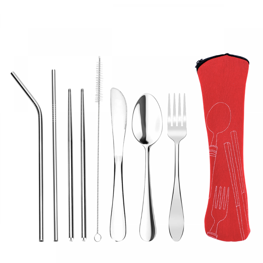 Set de cubiertos con estuche plateado, acero inox, 7 piezas