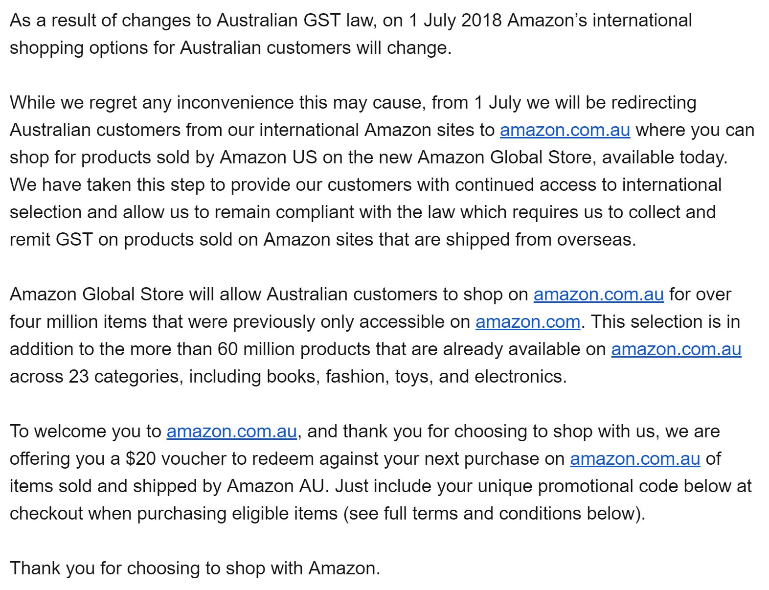 Switch from Amazon US to Australia