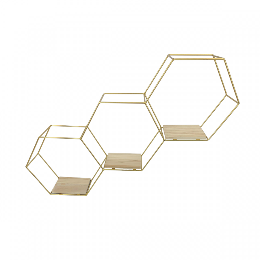 Repisa de 3 pisos dorado, 39x59cm, hierro forjado y madera