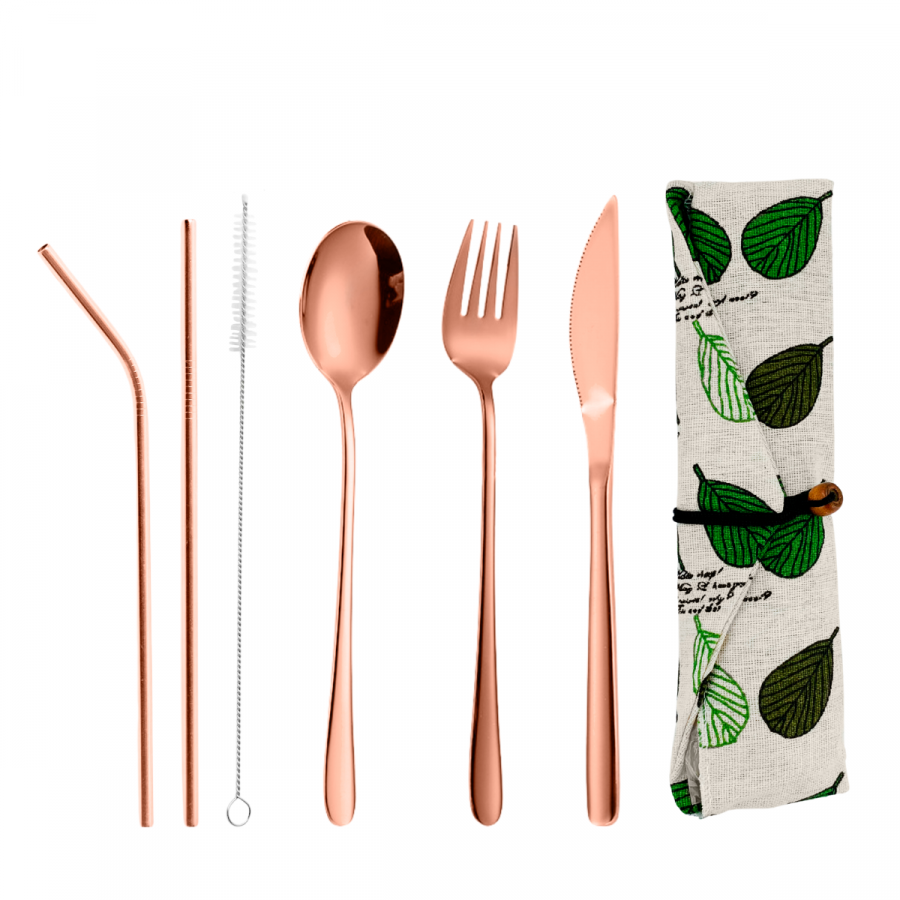 Set de cubiertos con estuche color cobre, acero inox, 6 piezas