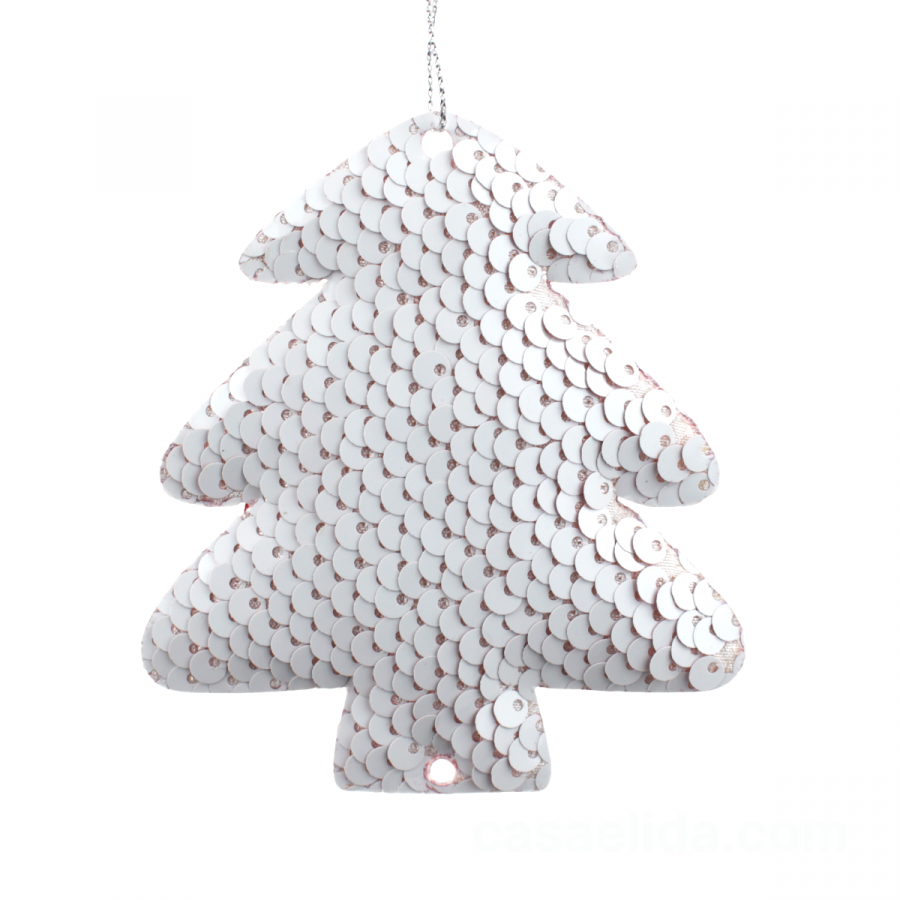 Colgante árbol navideño blanco/rojo, 9x8cm, lentejuelas