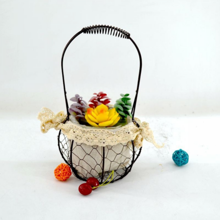 Canasta lino/hierro, Ø18cm