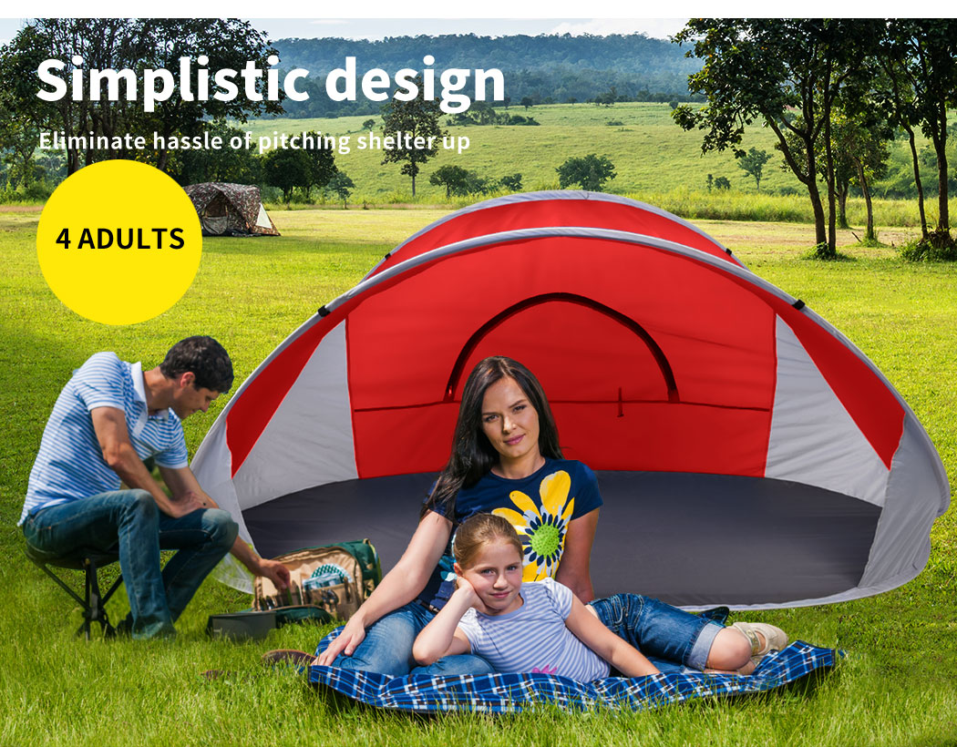 Mountview Pop Up Tent Camping Beach Tents 4 Person Portable Hiking Shade Shelter - Picture 38 of 48