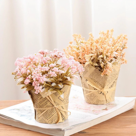 Lavanda artificial con maceta rosado, 17cm
