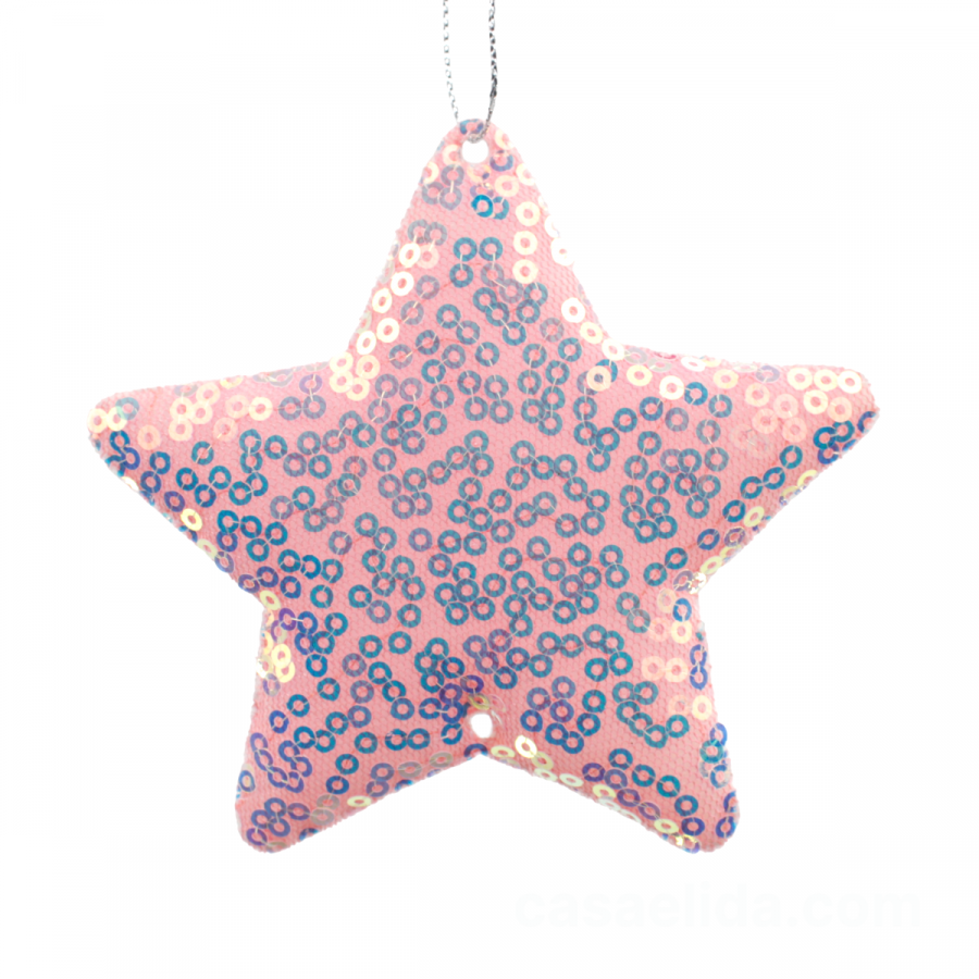 Colgante estrella navideño rosado, 8.5x9.5cm, lentejuelas