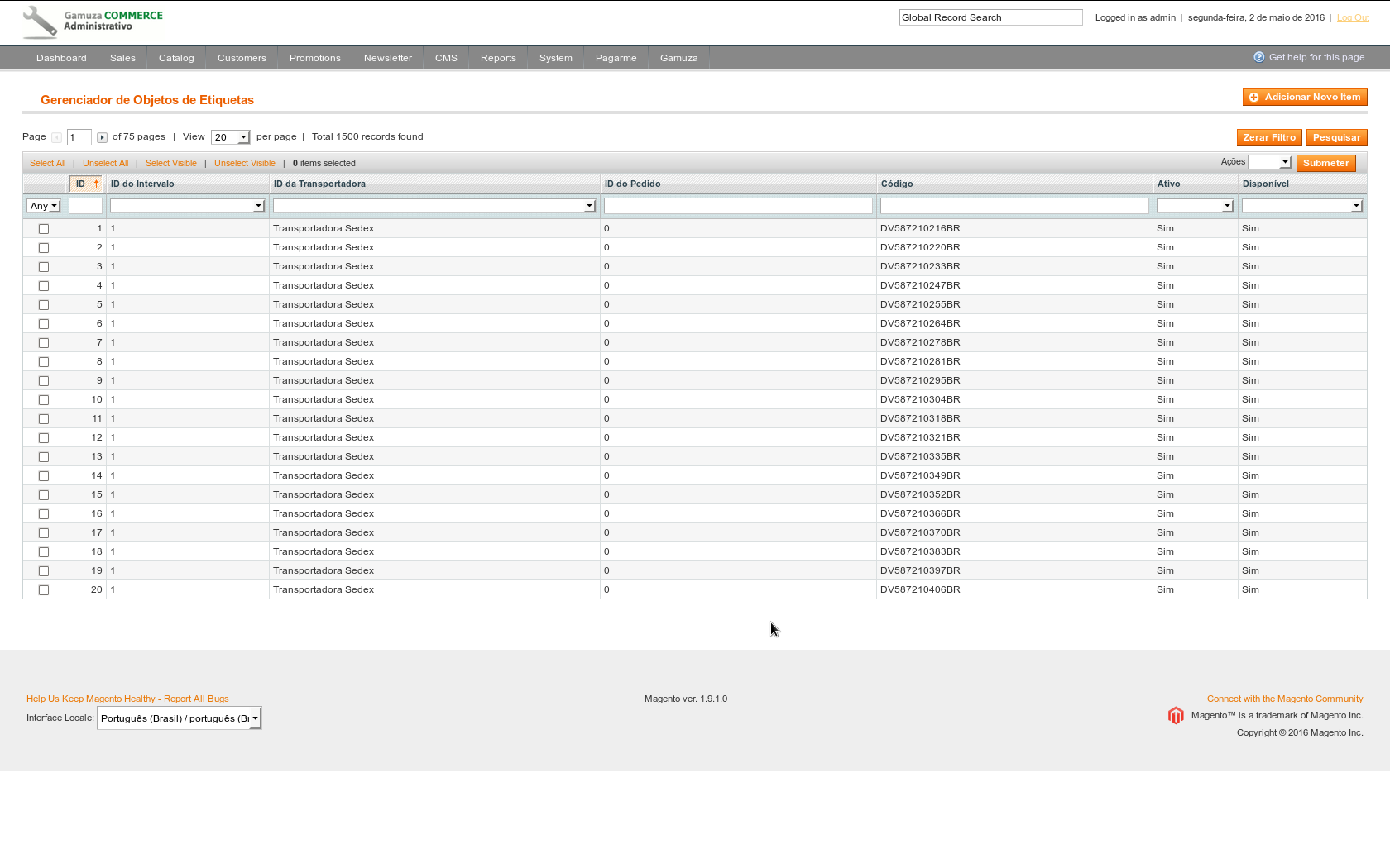Gamuza Etiquetas - Magento - Gerenciando objetos de etiquetas