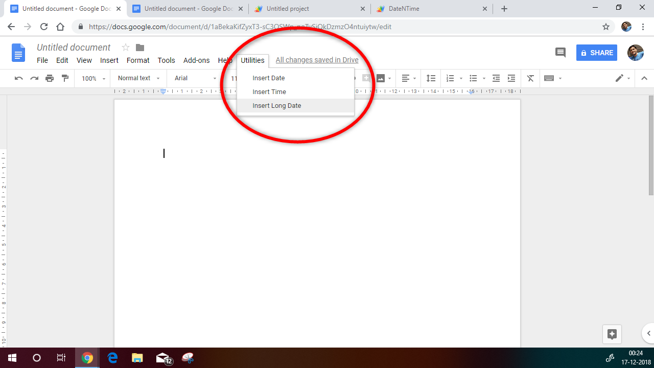 Google Docs: How to Insert Date and Time (Macro) 4 Utilities%20menu%20items