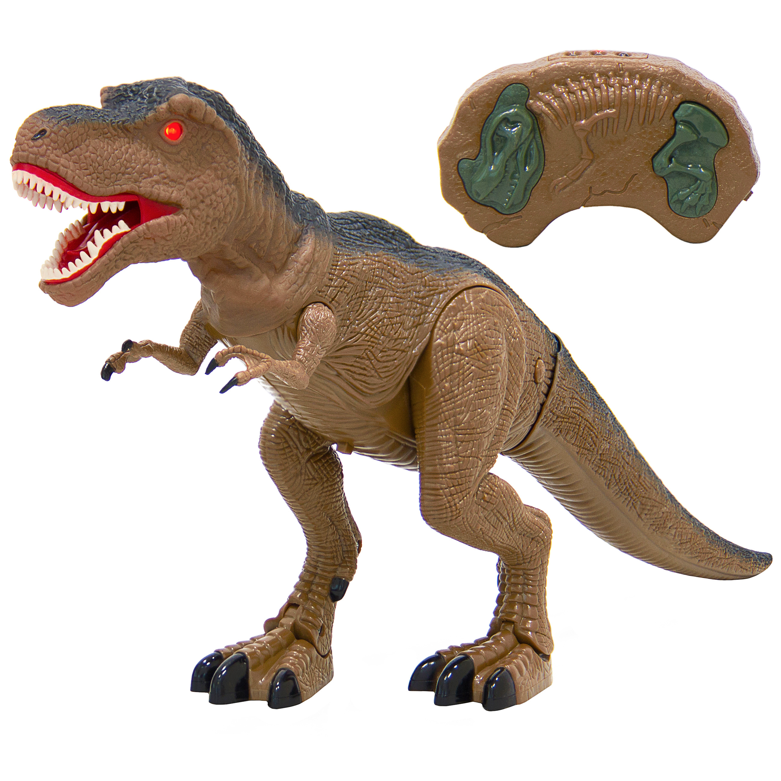 trex toy with fish
