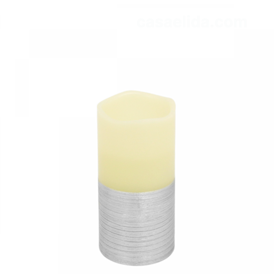 Vela artifical de cera blanco/plateado, 15xØ7.5cm, led