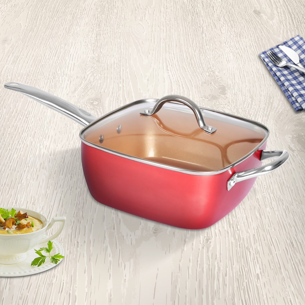Saucepan Set Frying Pan Non Stick Deep Fry Pan with Glass Lid Cookware Set Red