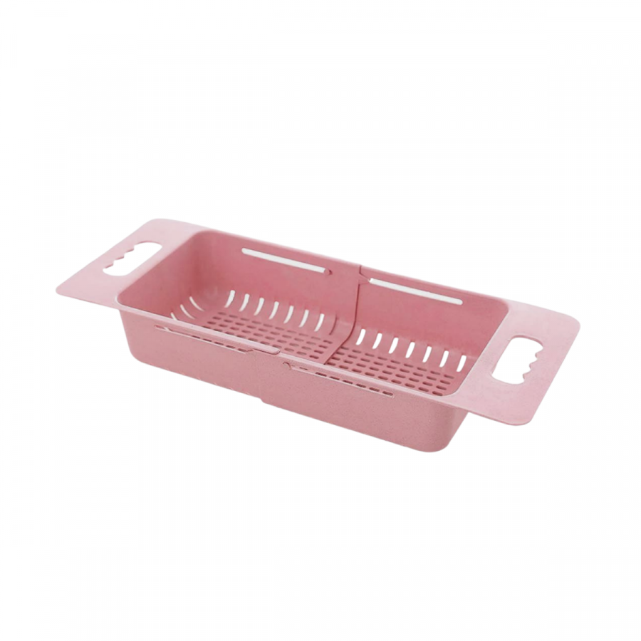 Escurridor retráctil para frutas y verduras rosado, 8x48x19cm