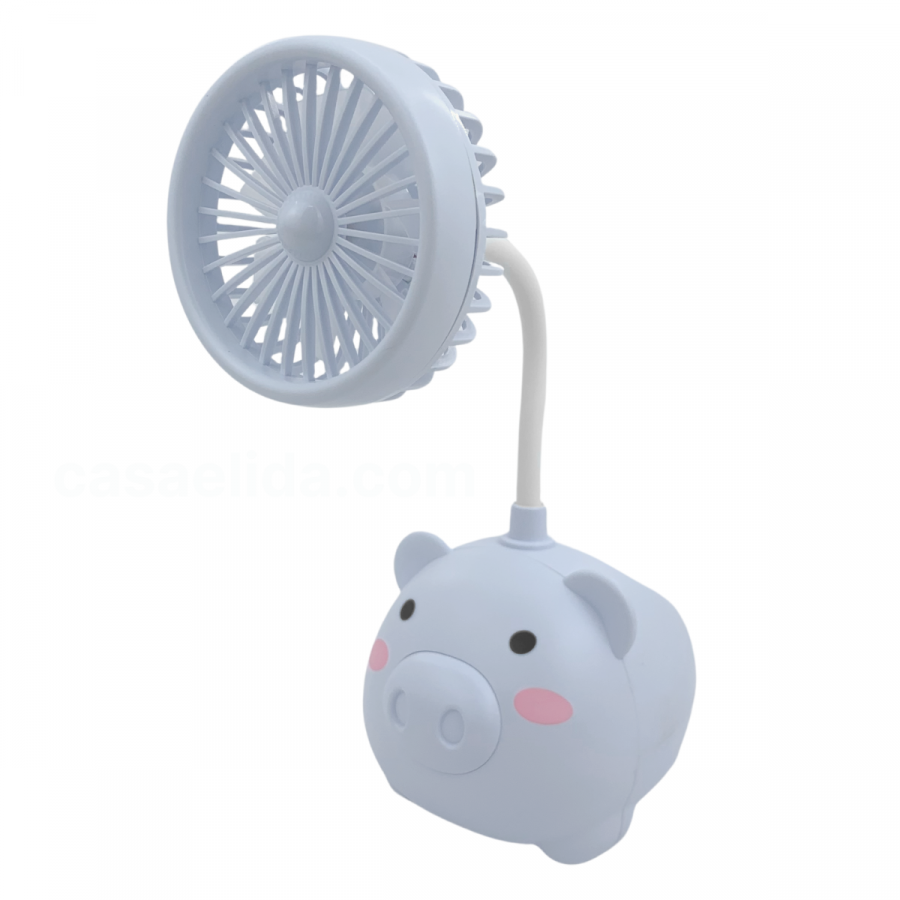 Ventilador portátil con porta lápices celeste, 22.5x9.5x12cm