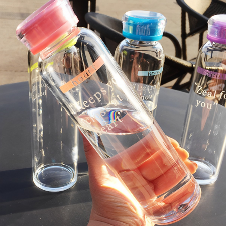 Botella de vidrio resistente al calor rosado, 450ml, borosilicato