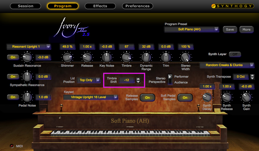 ivory ii timbre shift screenshot