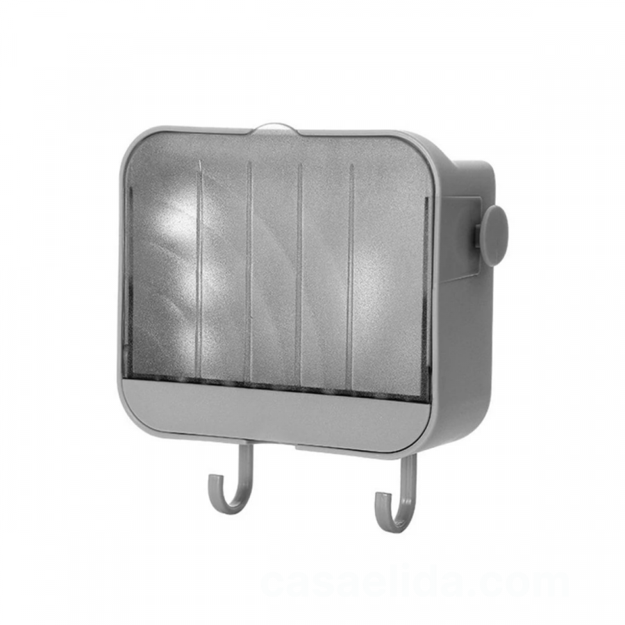 Jabonera para pared con ganchos gris claro, 11x13x7.5cm