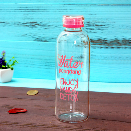 Botella de vidrio resistente al calor rosado, 1 litro, borosilicato