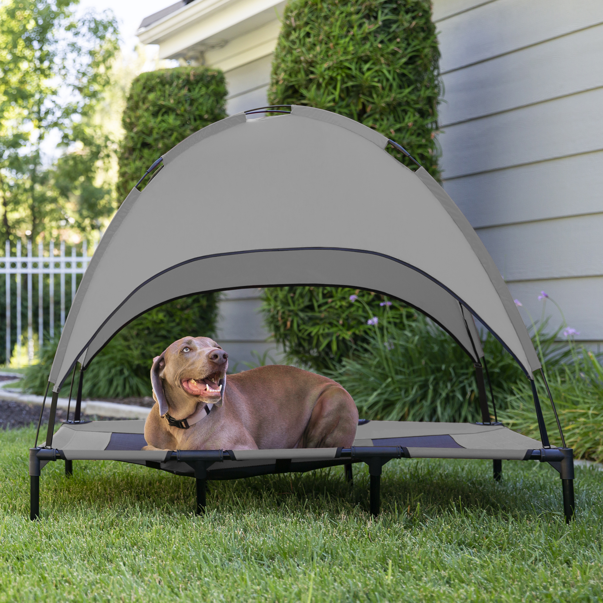 BCP 36in Outdoor Raised Cooling Pet Dog Bed w/ Canopy, Travel Bag