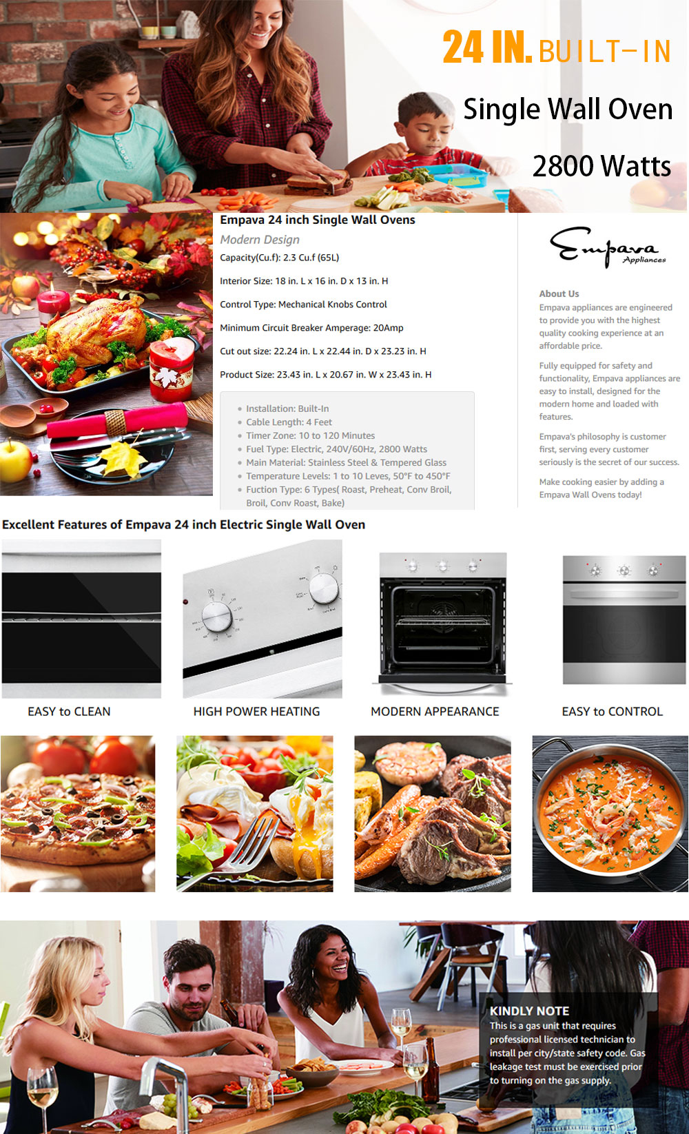 Shop Empava Electric Convection Single Wall Oven with Knobs Stainless