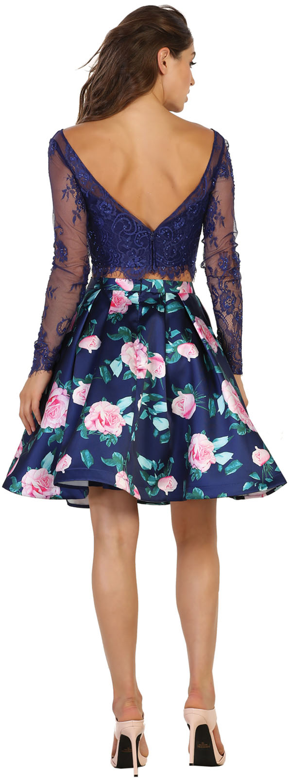 SEMI FORMAL 2 PIECE SHORT DRESS PROM LONG SLEEVE COCKTAIL GRADUATION