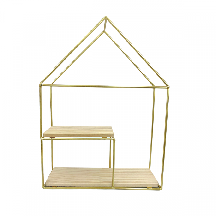 Repisa de 2 pisos dorado, 32x23.5cm, hierro forjado y madera