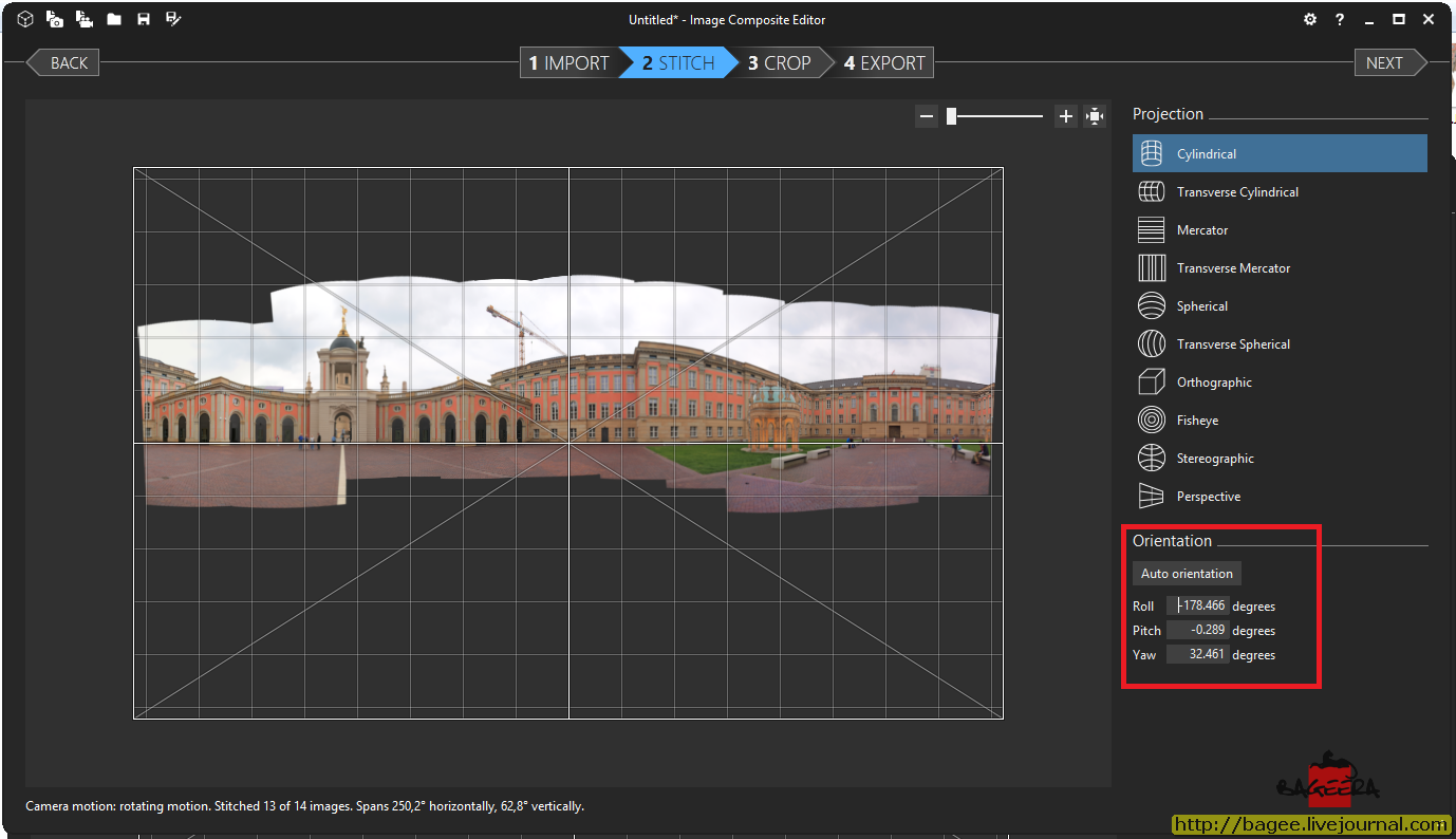 Интерфейс программы Microsoft Composite Editor (ICE) для автоматической сборки панорам
