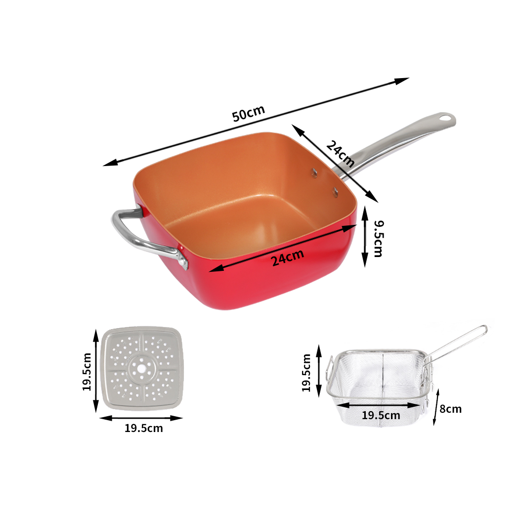 Saucepan Set Frying Pan Non Stick Deep Fry Pan with Glass Lid Cookware Set Red
