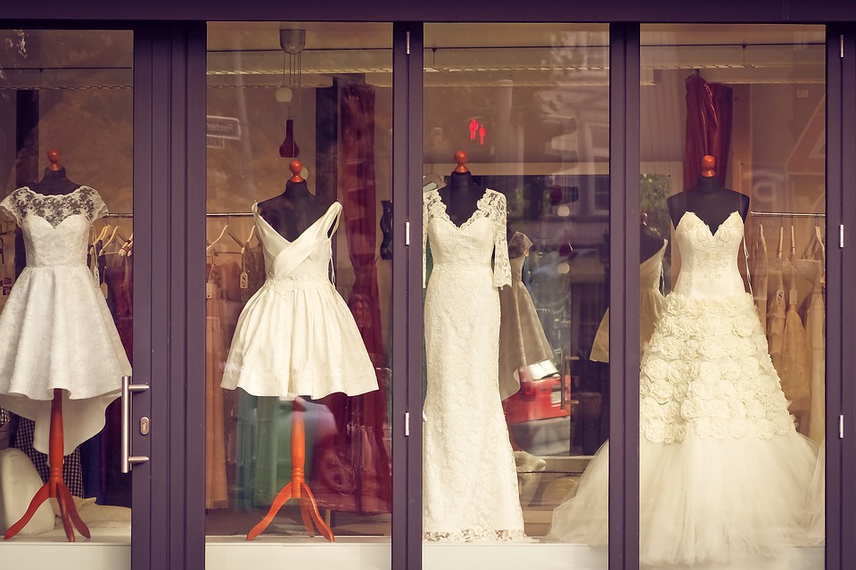 Wedding dresses in window