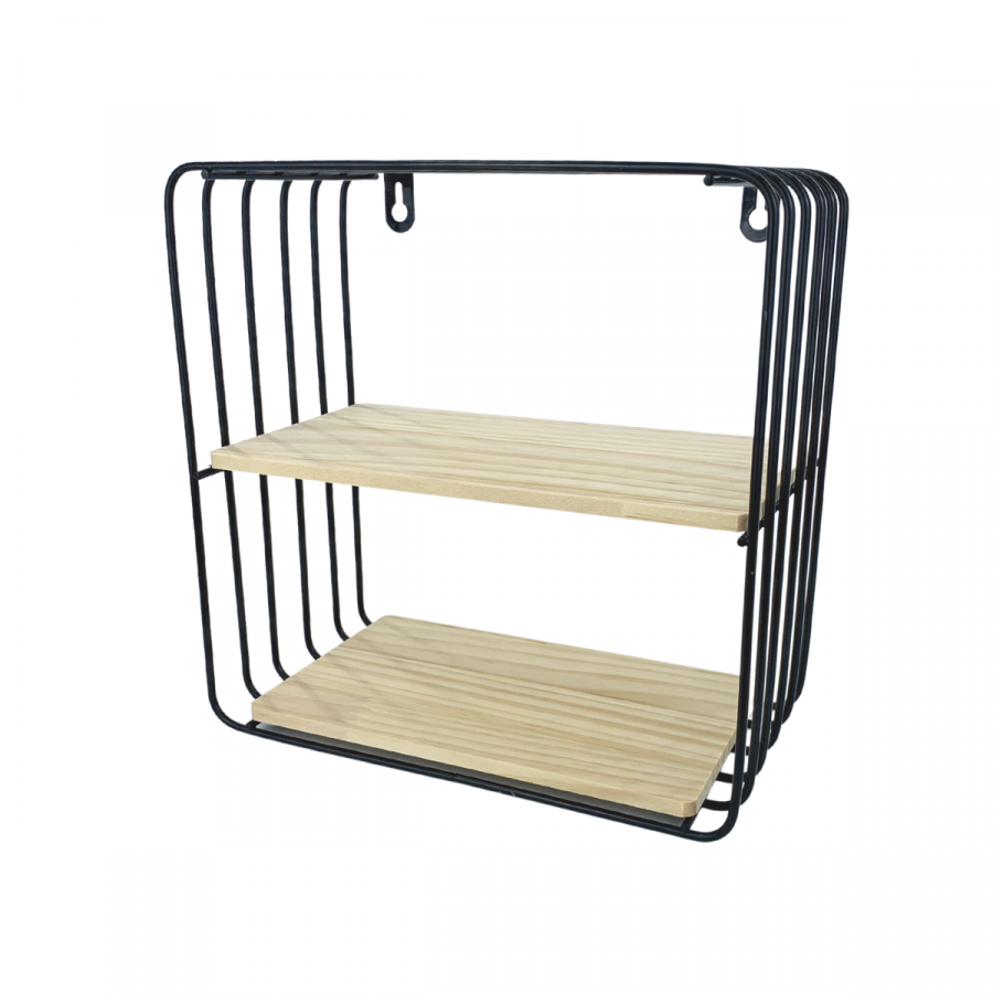 Repisa de 2 pisos negro, 25cm, hierro forjado y madera