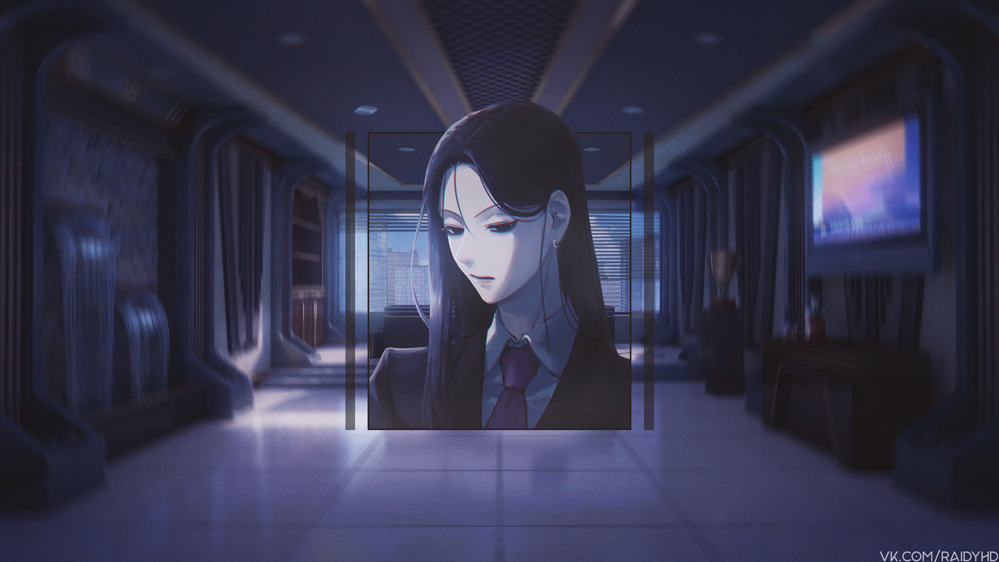 Wallpaper Hunter x Hunter 24 Hunter x Hunter, anime, picture-in-picture, anime girls, dark hair, tie, dark eyes, room, long hair