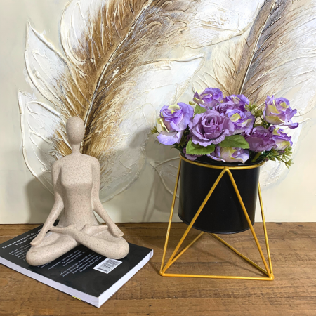 Maceta con soporte negro, 18.5x17x17cm, metal