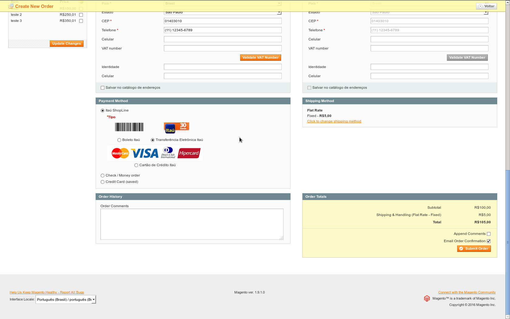 Gamuza Itau ShopLine - Magento - Criando um Pedido via Painel Administrativo