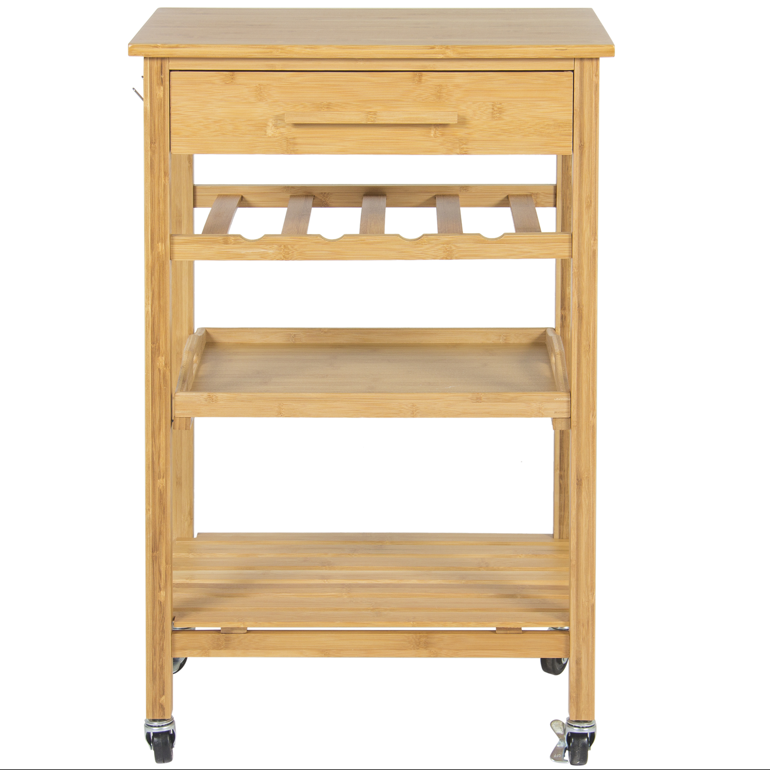 BCP Rolling Wooden Storage Cart w/ Drawer, Shelves, Wine Rack Tan eBay