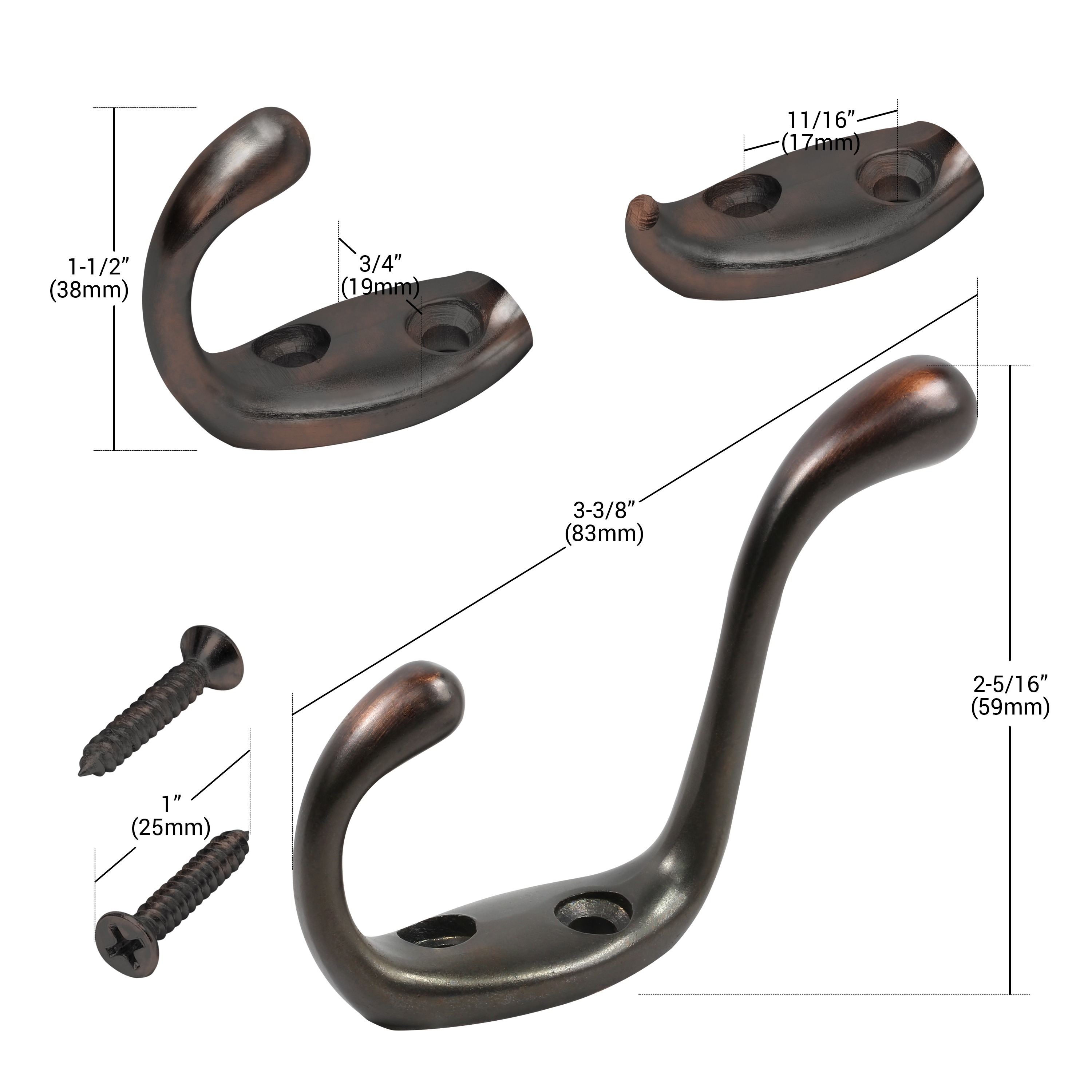 Rok Hardware Heavy Duty Coat Hook, 3-1/2